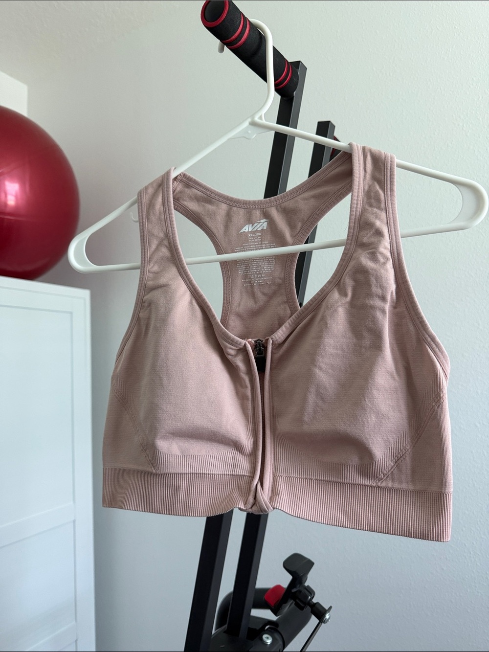 Avia Front-Zip Racerback Sports Bra - Blush Pink